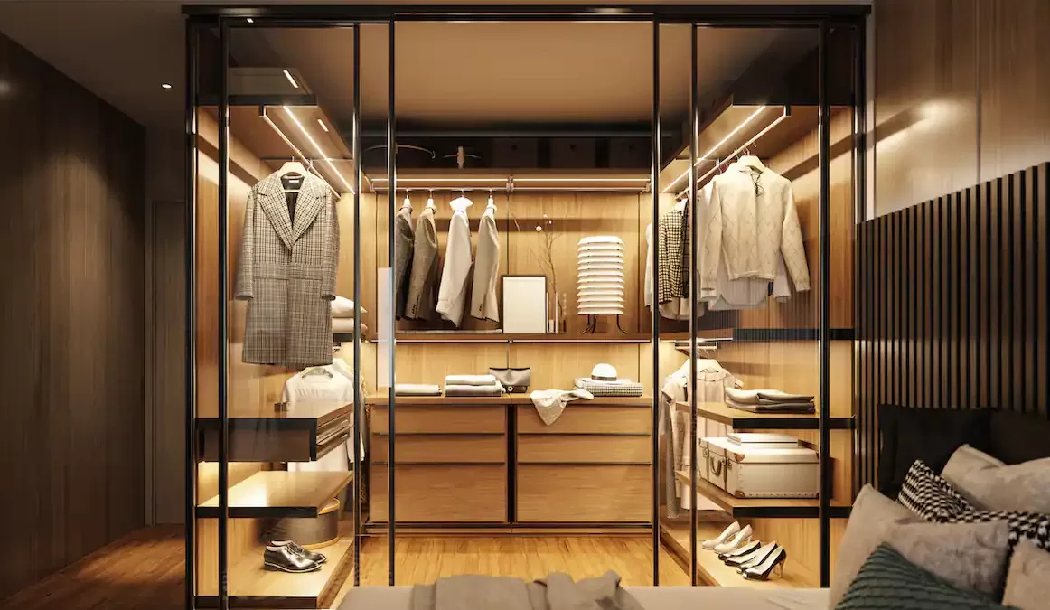 Open closet with lighting