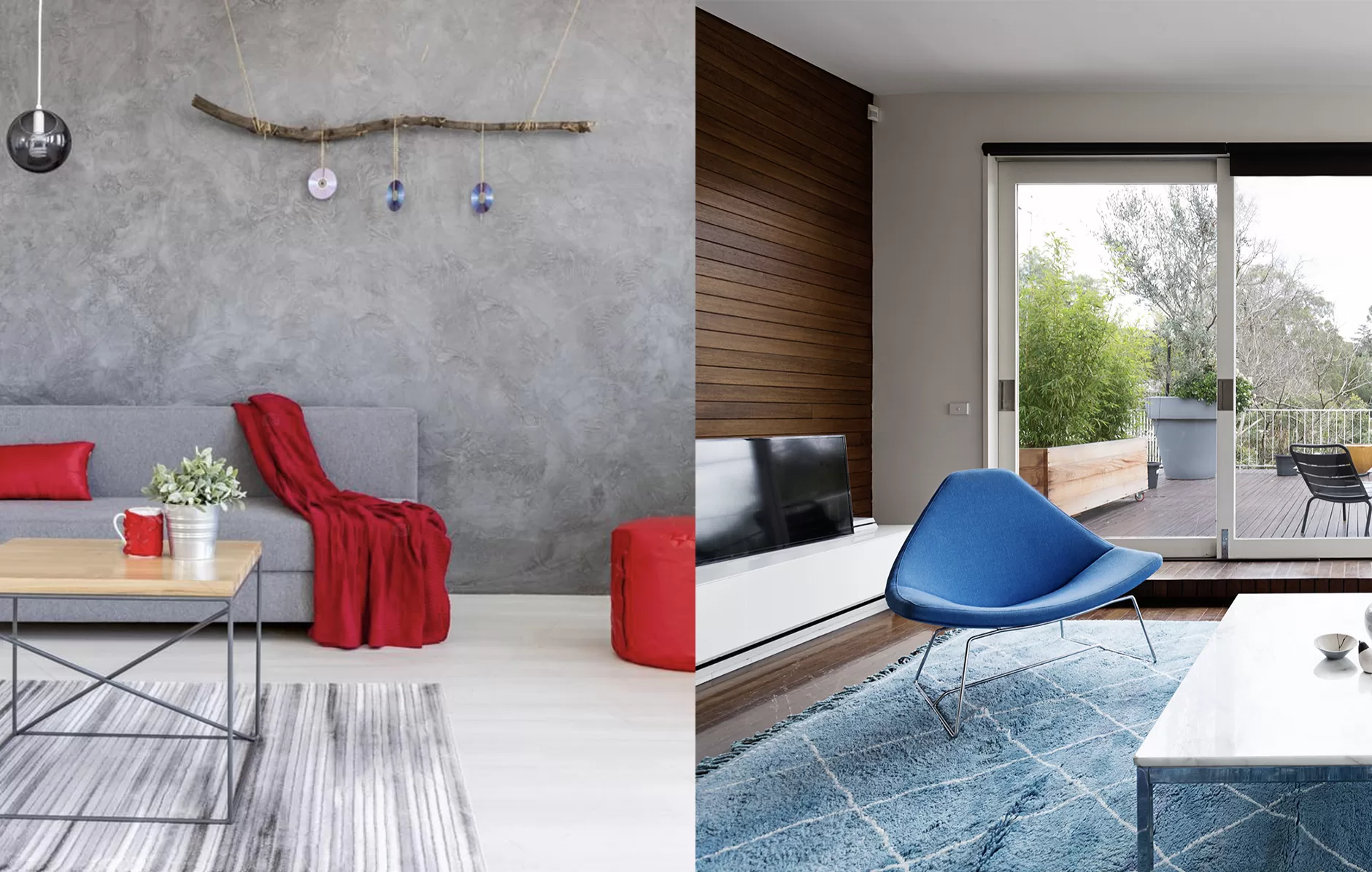 Red & Blue Used As Interior Design Accent Colours.