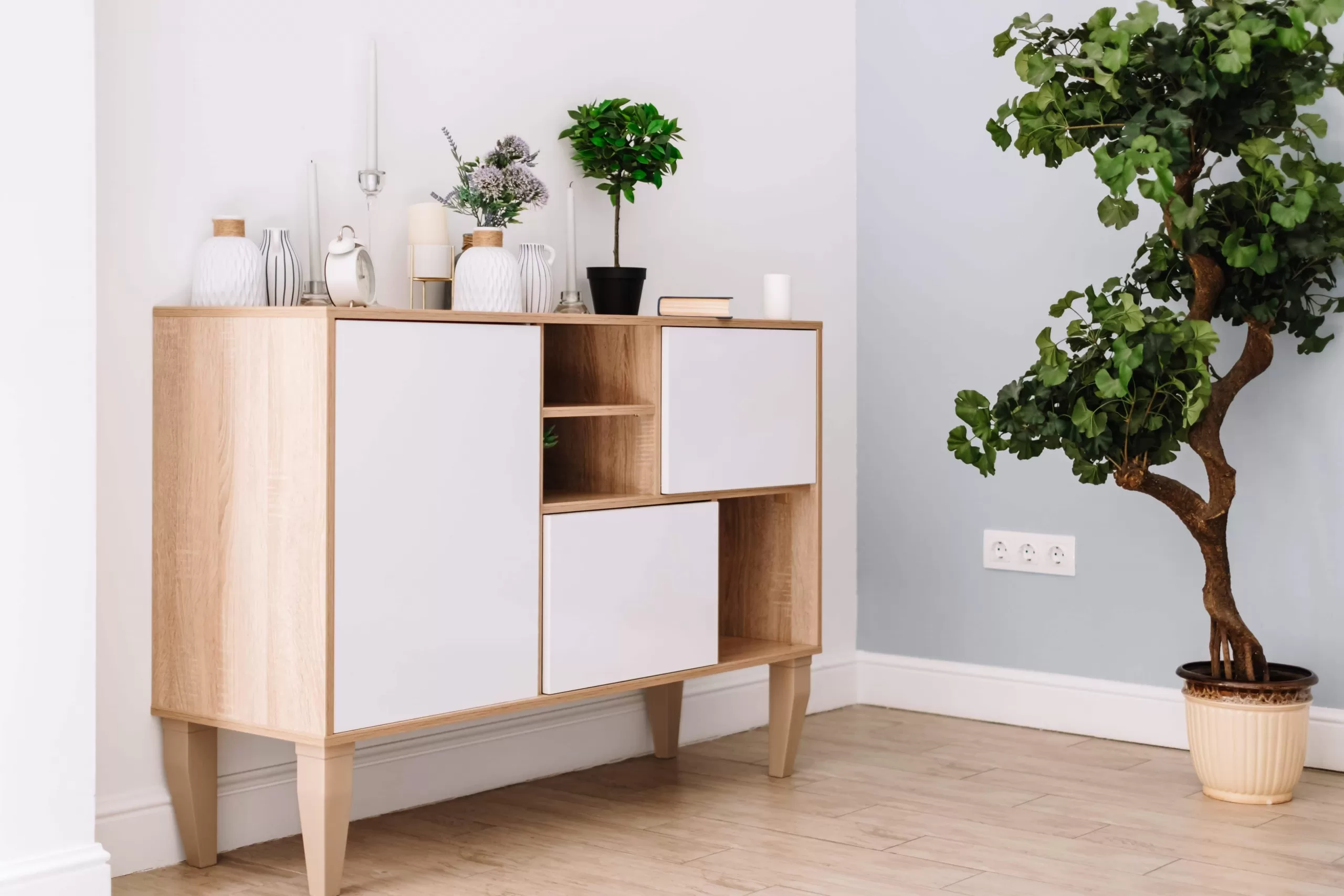 scandinavian furniture with plants